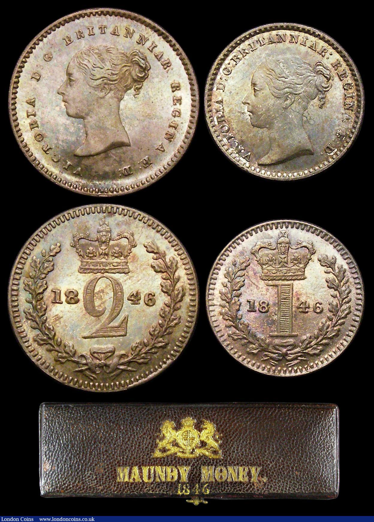 London Coins : A156 : Lot 2404 : Maundy Set 1846 ESC 2456 UNC with a colourful matching tone, comes in a dated black case, Very Rare