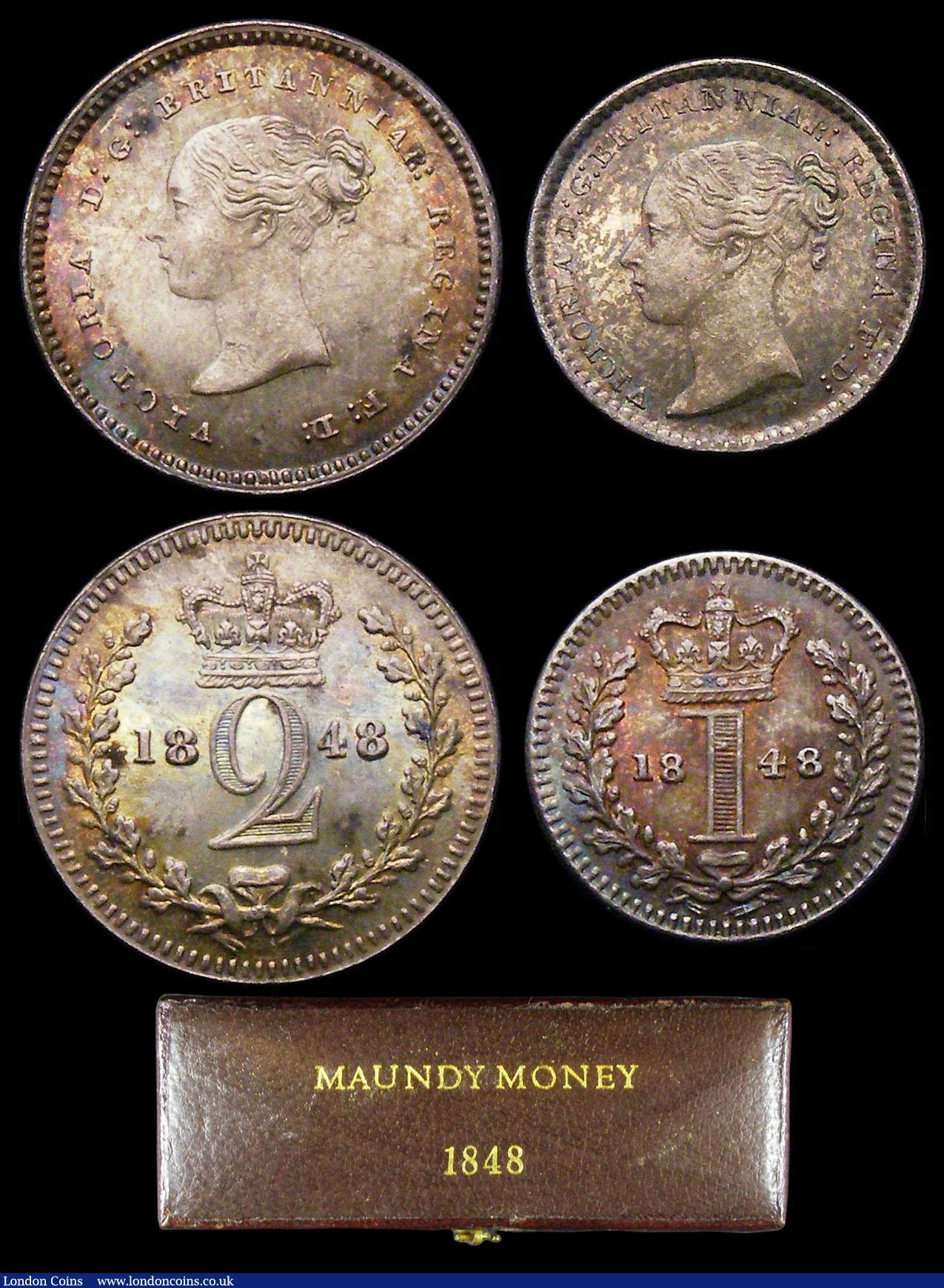 London Coins : A156 : Lot 2406 : Maundy Set 1848 ESC 2458 A/UNC to UNC and with a matching colourful tone, the Twopence with a couple...