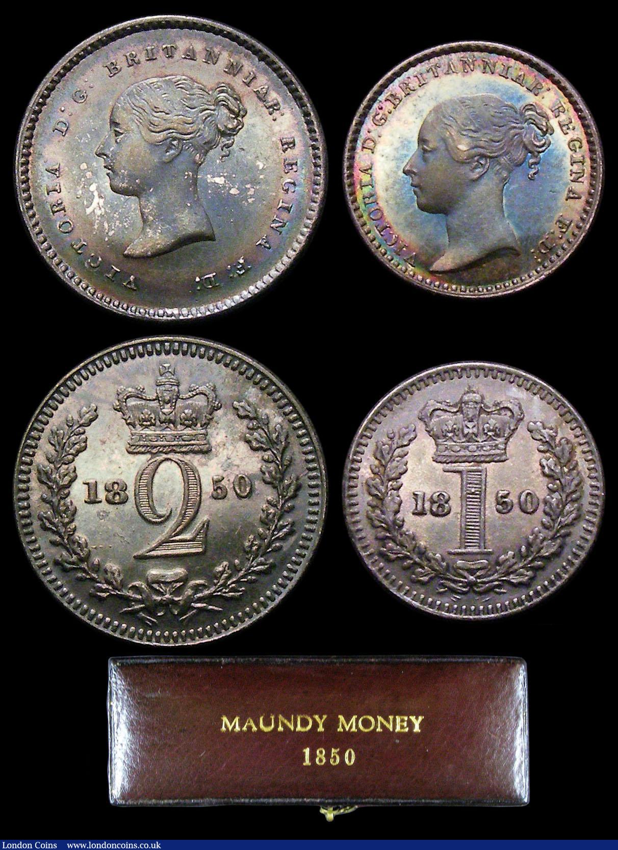 London Coins : A156 : Lot 2408 : Maundy Set 1850 ESC 2460 the Penny with Large 18 over Small 18 A/UNC and with a matching deep tone, ...