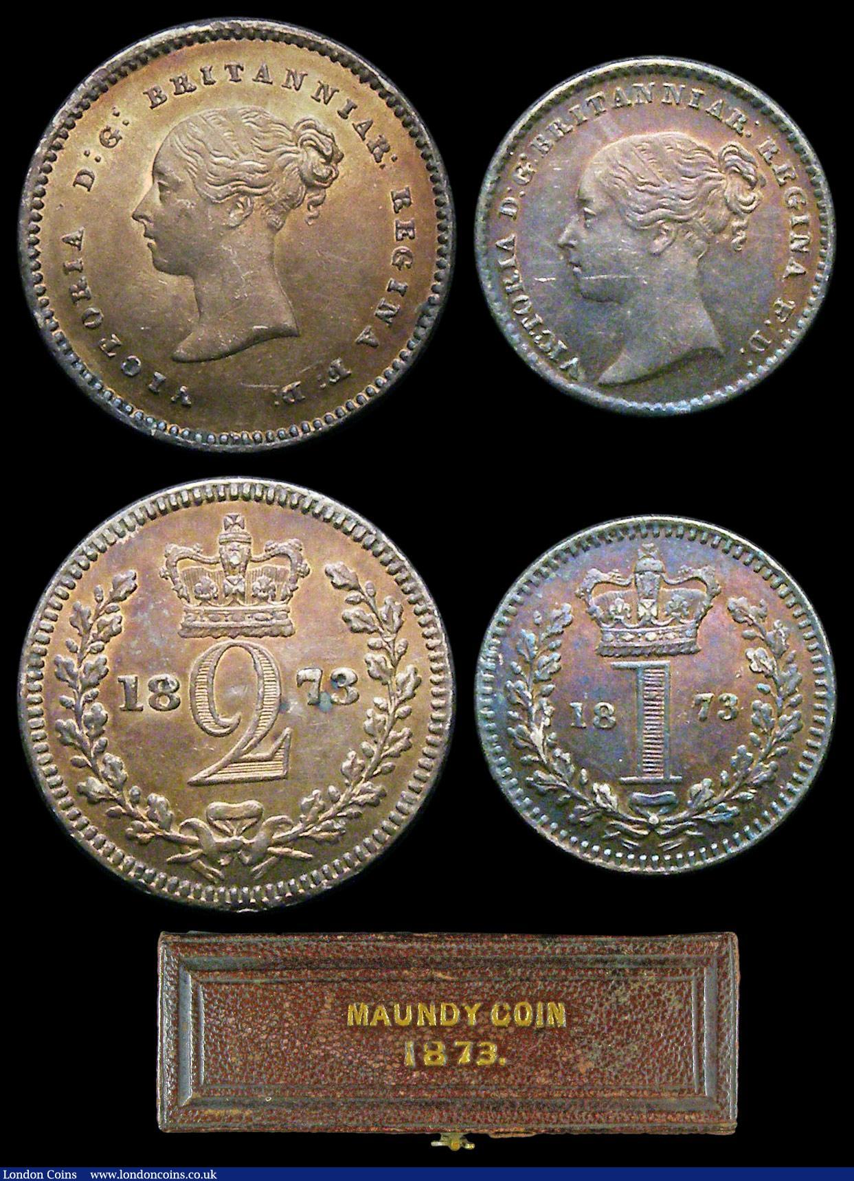 London Coins : A156 : Lot 2431 : Maundy Set 1873 ESC 2486 A/UNC to UNC with a deep and matching tone, the Twopence and Penny with sma...