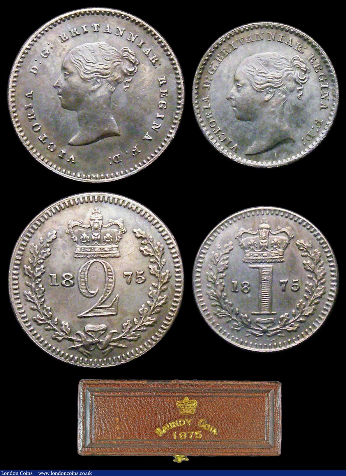 London Coins : A156 : Lot 2433 : Maundy Set 1875 ESC 2488 A/UNC to UNC with grey tone, the Fourpence with a dig on the portrait, come...