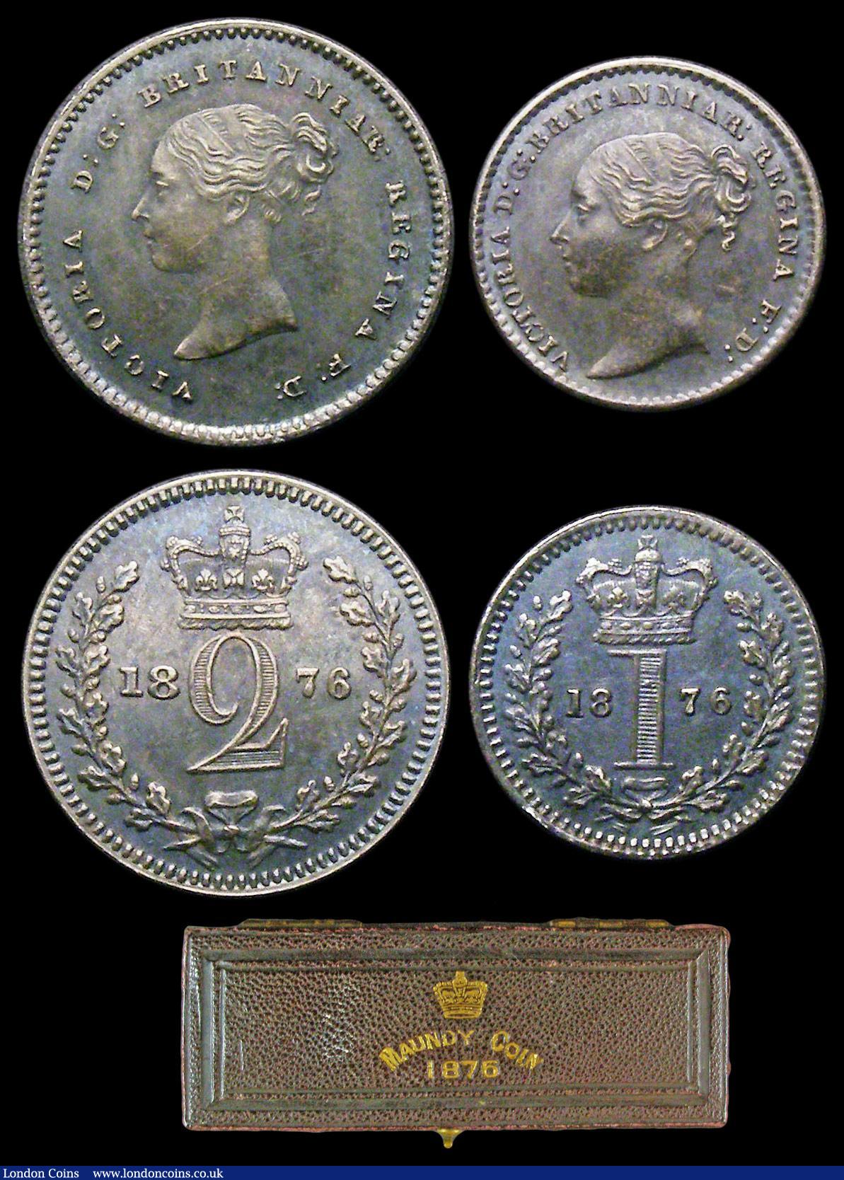 London Coins : A156 : Lot 2434 : Maundy Set 1876 ESC 2489 A/UNC to UNC with a matching grey tone, come with a maroon dated 'Maun...