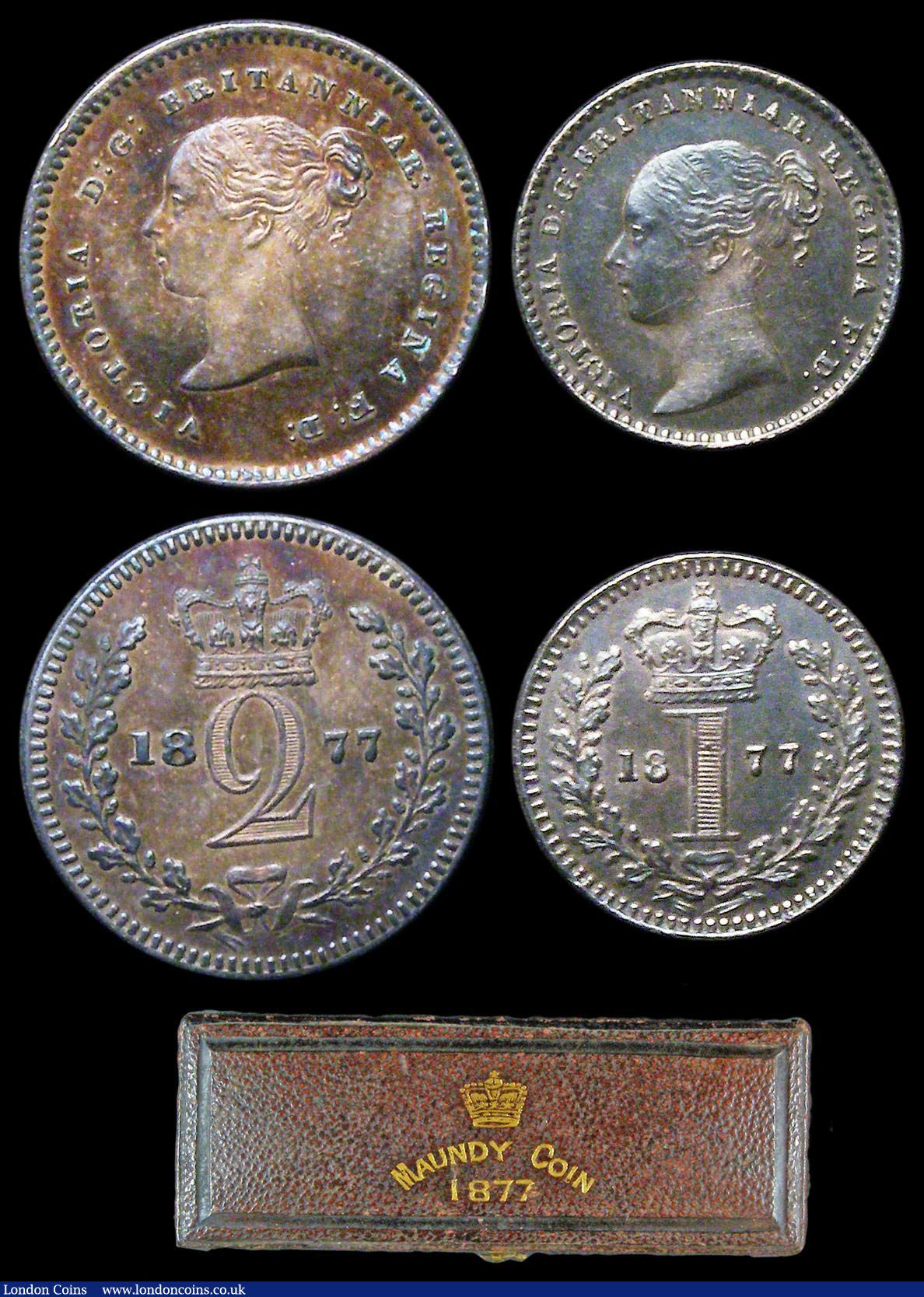 London Coins : A156 : Lot 2435 : Maundy Set 1877 ESC 2490 EF to A/UNC with matching colourful tone, the Fourpence and Penny with some...