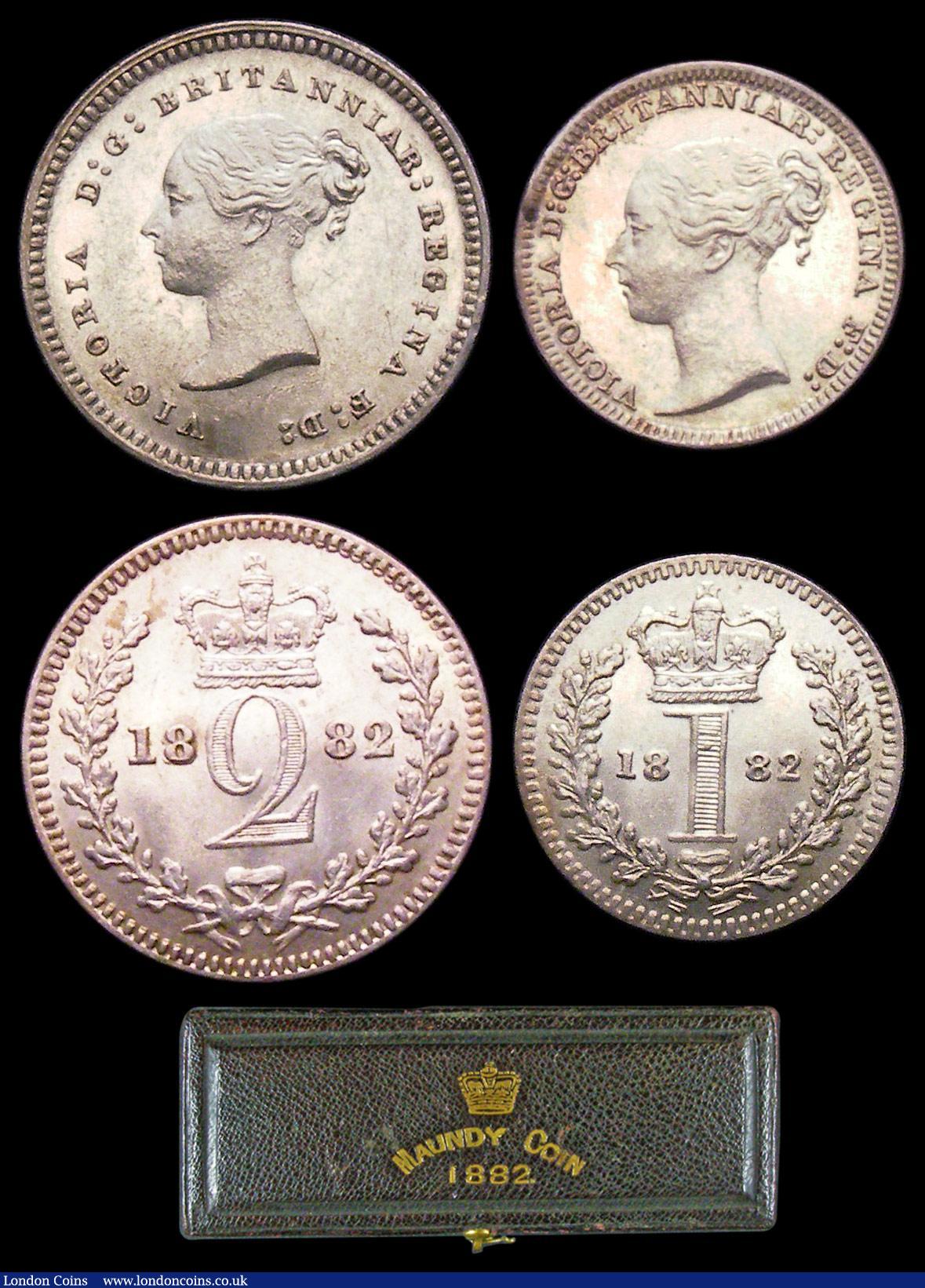 London Coins : A156 : Lot 2440 : Maundy Set 1882 ESC 2496 A/UNC to UNC and lustrous with some light hairlines, comes with  a dated &#...