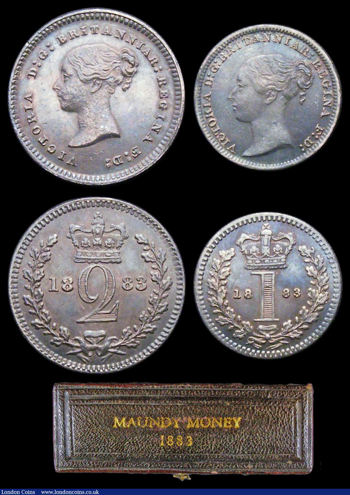 London Coins : A156 : Lot 2441 : Maundy Set 1883 ESC 2497 EF to UNC with a matching grey tone, the Fourpence, Twopence and Penny with...