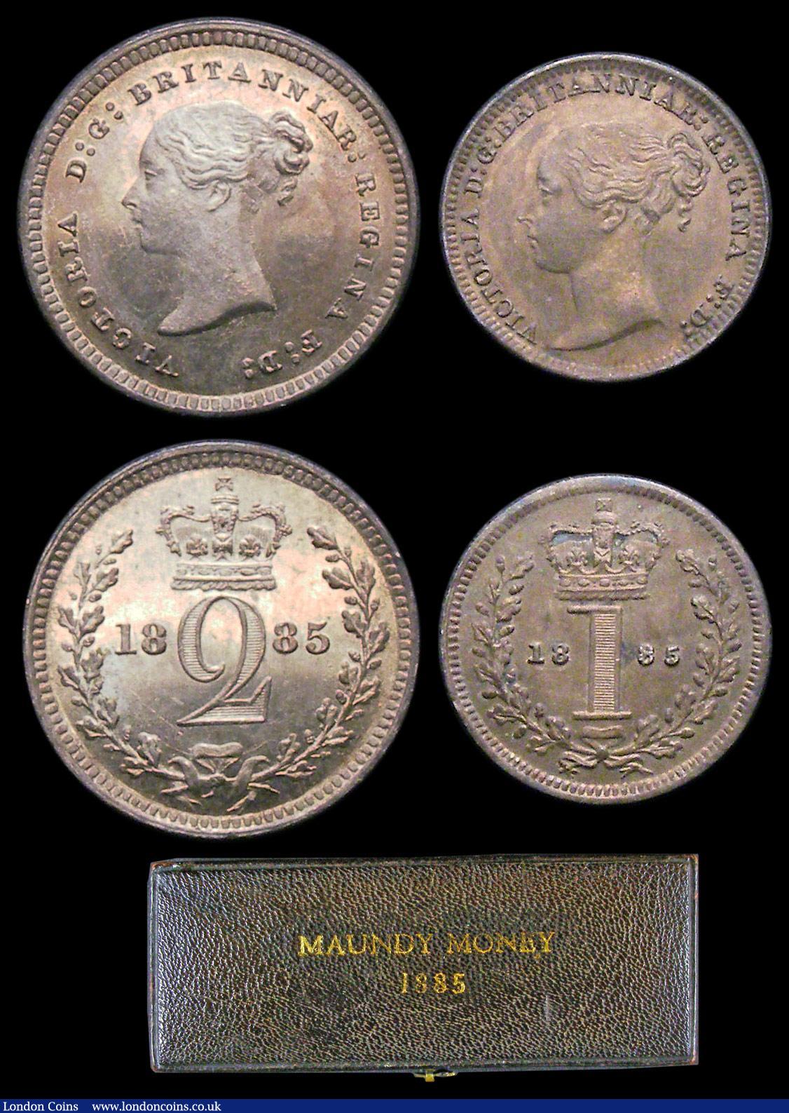 London Coins : A156 : Lot 2443 : Maundy Set 1885 ESC 2499 A/UNC to UNC and nicely toned, comes with a black dated 'Maundy Money&...