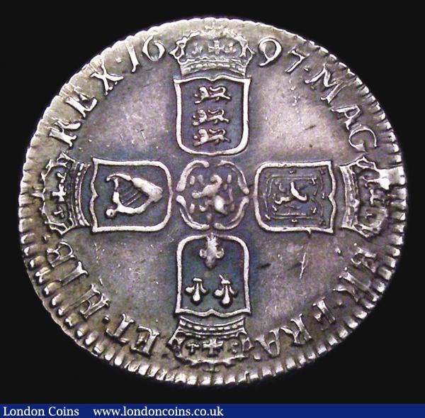 Shilling 1697y First Bust ESC 1100 NEF toned the obverse with signs of die rust, scarce : English Coins : Auction 156 : Lot 2573