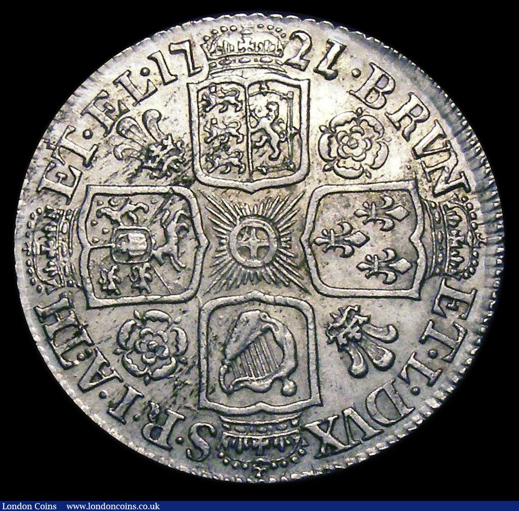 London Coins : A156 : Lot 2605 : Shilling 1721 Roses and Plumes ESC 1171, Bull 1577 (8 strings to Harp) EF the obverse with some haym...