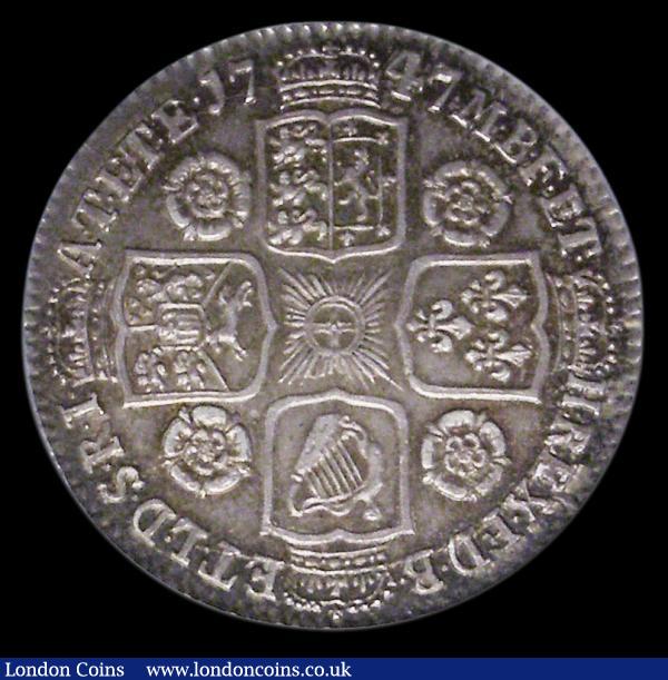 Shilling 1747 Roses ESC 1209 AU and nicely toned, slabbed and graded LCGS 75, the joint finest known of 7 examples thus far recorded by the LCGS Population Report : English Coins : Auction 156 : Lot 2625