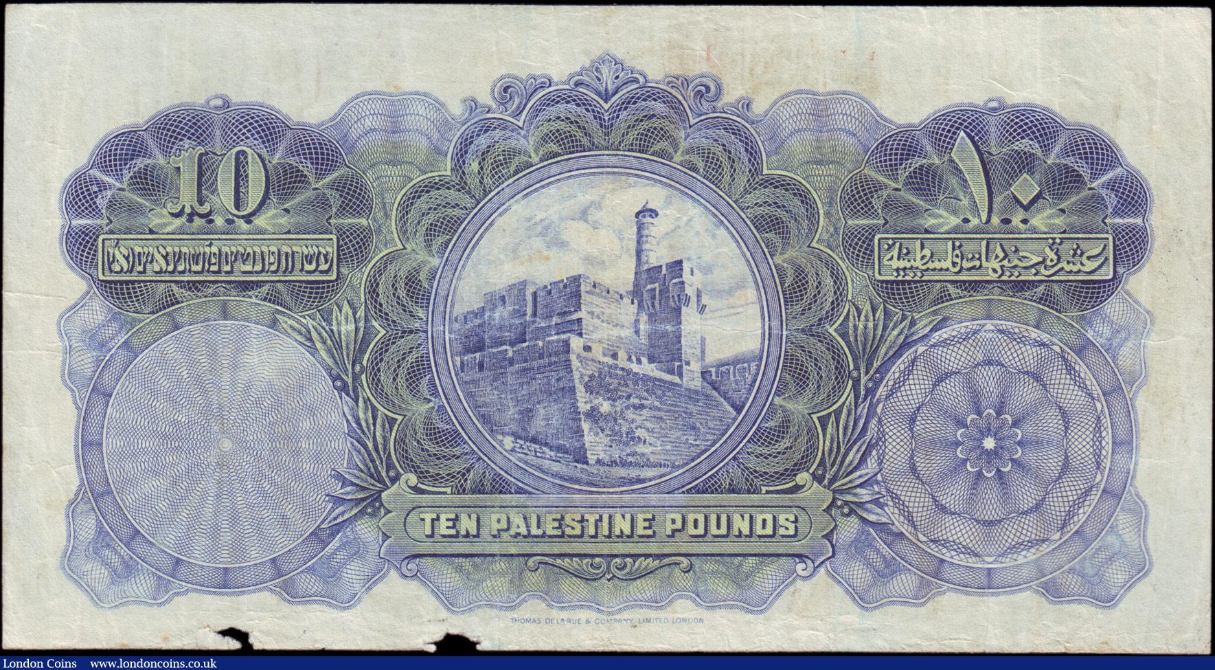 London Coins : A156 : Lot 284 : Palestine Currency Board &pound;10 dated 7th September 1939 series A962233,  Pick9c, cleaned & p...