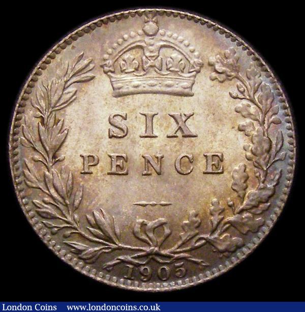 Sixpence 1905 ESC 1789 UNC the obverse toned with a small tone spot and some light contact marks : English Coins : Auction 156 : Lot 3565