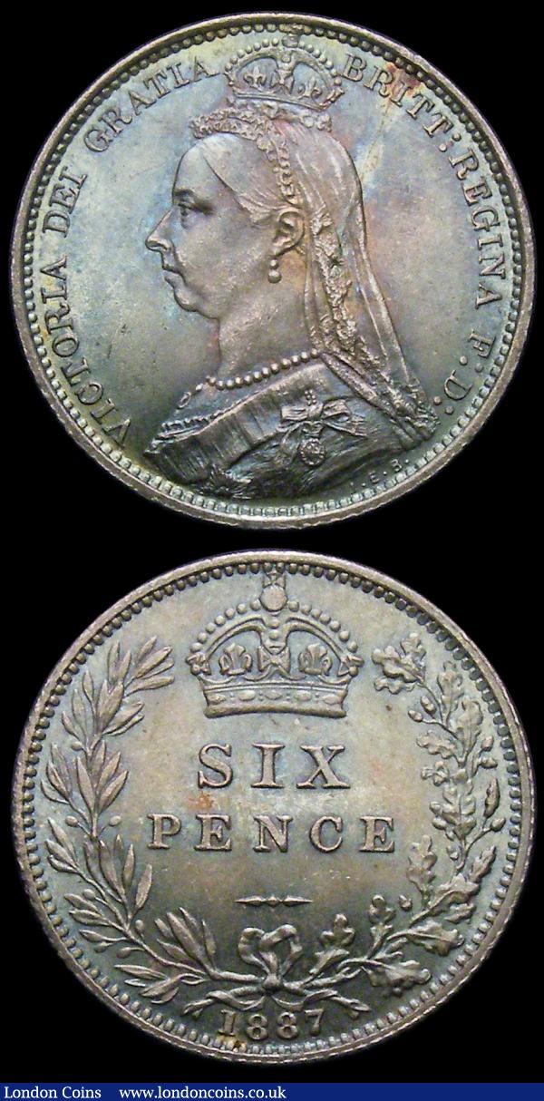 Sixpences (2) 1887 Jubilee Head Withdrawn type, R over I in VICTORIA, Bull 3265, Davies 1152, 1887 Jubilee Head Revised type ESC 1754 UNC both with a deep and attractive colourful tone : English Coins : Auction 156 : Lot 3574