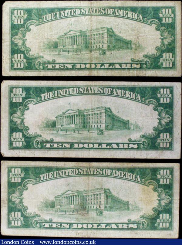 USA Federal Reserve Bank of New York National Currency $10 (3) all dated 1929, Pick396, average Fine : World Banknotes : Auction 156 : Lot 427