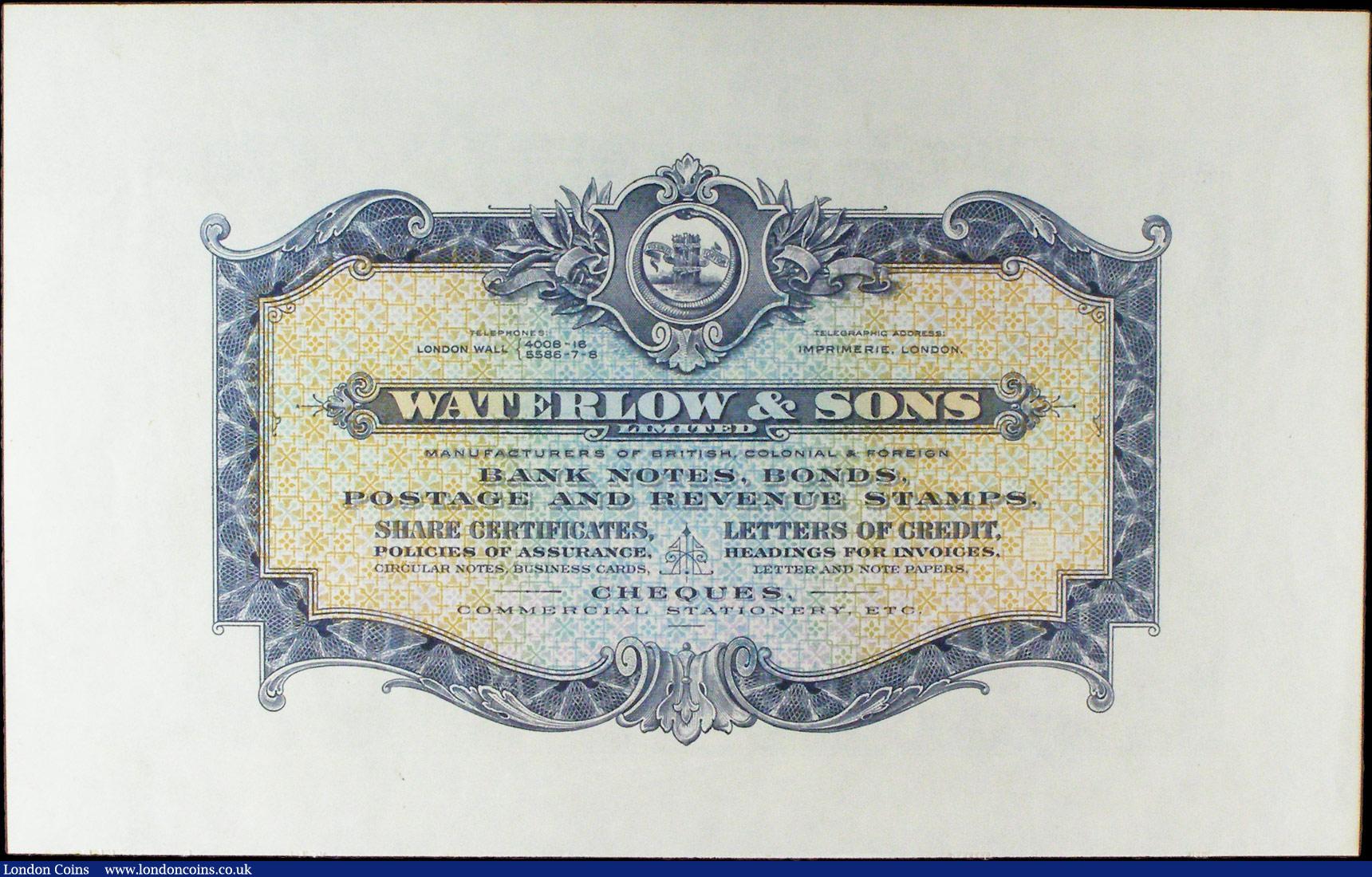 London Coins : A156 : Lot 59 : Waterlow & Sons Limited advertising/promotional note c.1930s, Sir Philip H. Waterlow portrait at...