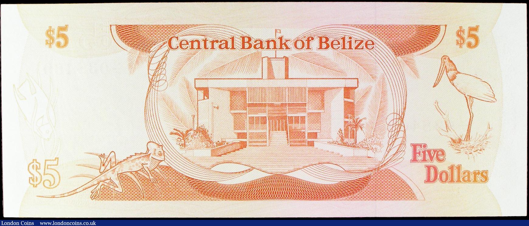 London Coins : A156 : Lot 82 : Belize Central Bank $5 dated 1st January 1989 first series J/5 038467, Pick47b, UNC