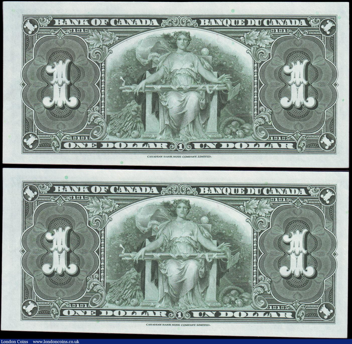 London Coins : A156 : Lot 93 : Canada, Bank of Canada $1 dated 1937 (2) a consecutively numbered pair series TN5084597 & TN5084...