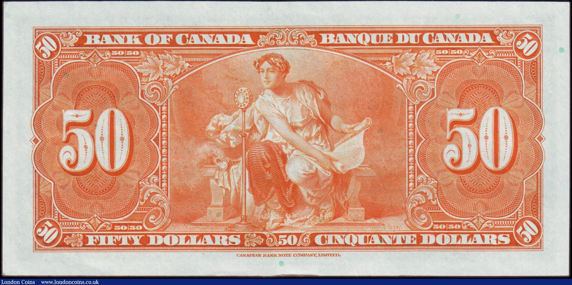 London Coins : A156 : Lot 94 : Canada, Bank of Canada $50 dated 1937 series B/H 5036897, KGVI at centre, Pick63c (Charlton BC-26c),...