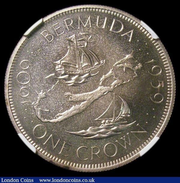Bermuda Crown 1959 350th Anniversary of the founding of the Colony Proof in an NGC holder and graded PF65 Cameo, a very rare matt proof is listed in the latest Krause catalogue, but brilliant proofs such as this are unlisted, we note a Proof 65 Ultra Cameo sold for $4025 in 2009 in the USA : World Coins : Auction 156 : Lot 1095