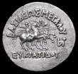 London Coins : A156 : Lot 1654 : Greek At Tetradrachm, Baktria, Eukratides (171-135BC) Obv. Eukratides wearing crested helmet, orname...