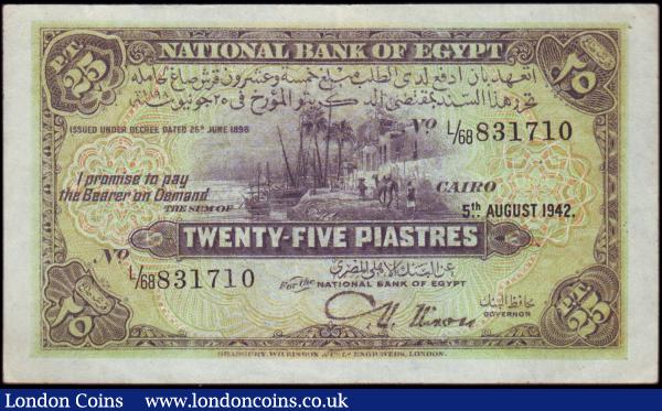 Egypt 25 Piastres 1942 L/68 831710 Nixon signature, Pick 10c VF : World Banknotes : Auction 157 : Lot 134