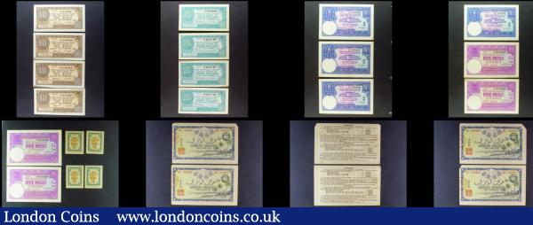 Malaya rubber coupons (16) all for Johore dated 1941, 10 katis (4), 25 katis (4), 1 picul (4) and 5 piculs (4),  plus 1 coagulant units (4) and Syonen Shoken $1 (4), some with edge foxing and other with pencilled annotations on reverse, overall EF to about UNC : World Banknotes : Auction 157 : Lot 209