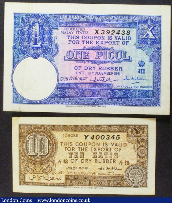 Malaya rubber coupons 1941 (2) 10 katis Johore and 1 picul for Federated Malay States, VF to GVF : World Banknotes : Auction 157 : Lot 212