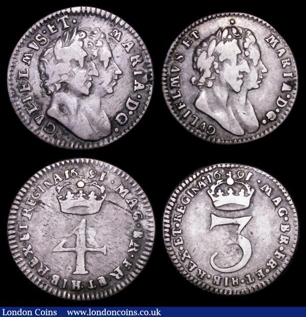 Maundy Set 1691 ESC 2385 Fourpence Fine, Threepence Fine, Twopence VF, Penny (1 over 0) VF : English Coins : Auction 157 : Lot 2739
