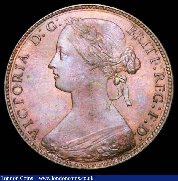 Penny 1861 Freeman 23 dies 4+D struck on a heavy flan weighing 11.05 grammes, thickness 2mm, UNC toned with a small flan flaw on the reverse below the L.C.W, Very Rare, rated R18 by Freeman : English Coins : Auction 157 : Lot 2976