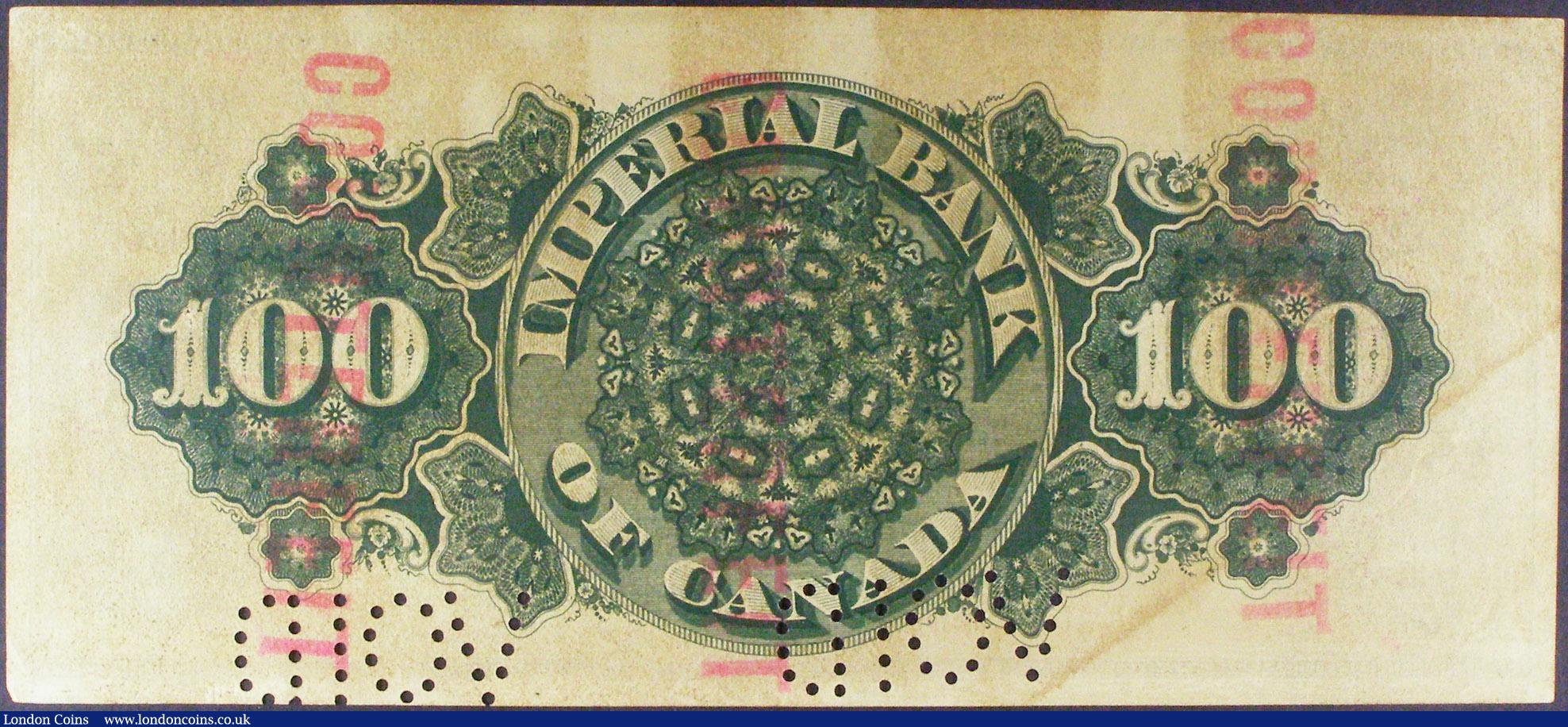 London Coins : A157 : Lot 119 : Canada Imperial Bank $100 counterfeit dated 1917, plate A series No.43363, Pick s1141x, perforated V...