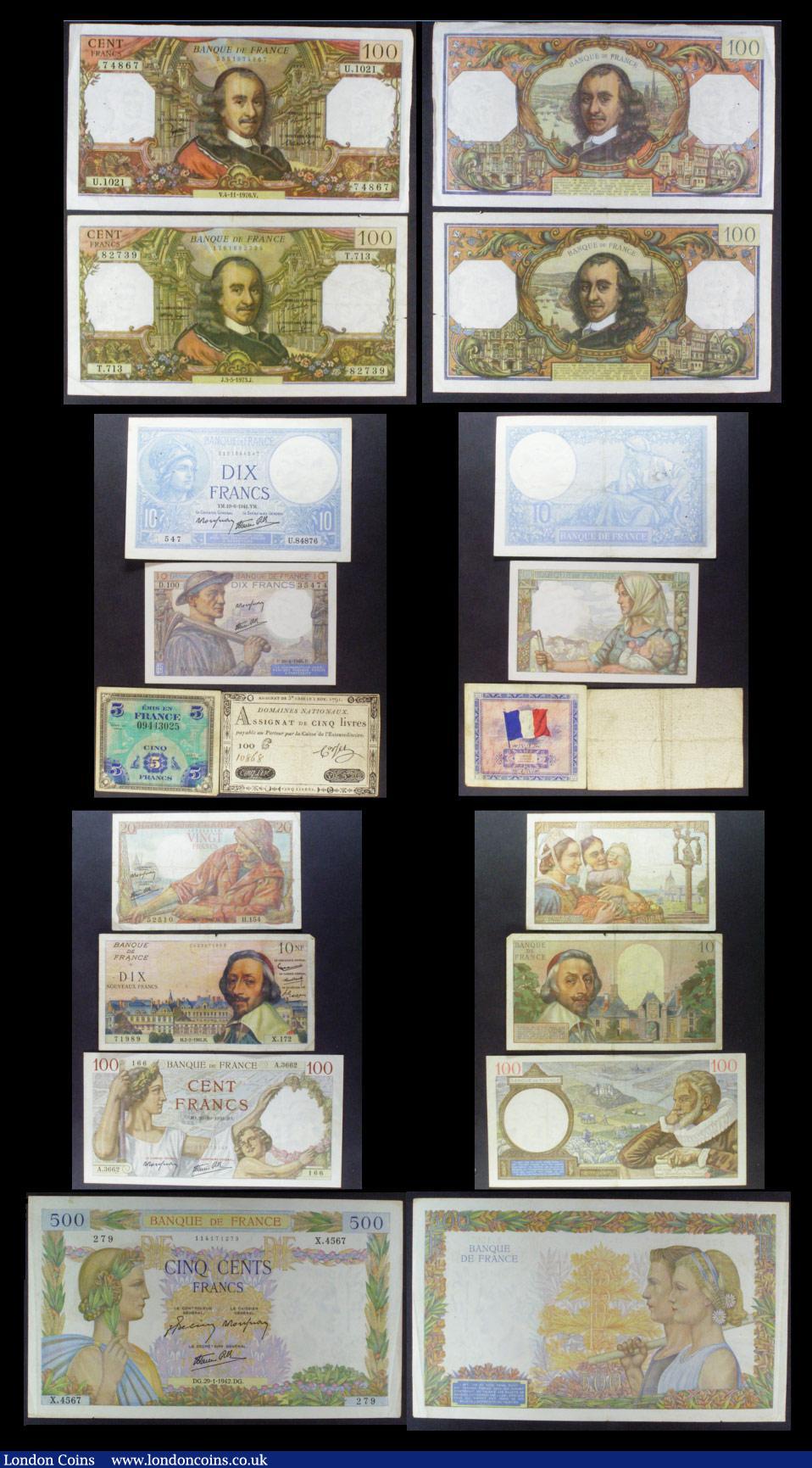 London Coins : A157 : Lot 140 : France (22) Assignat 5 Livres PickA50 dated 1791, 500 Francs Pick95b dated 1942, 50 Francs (2) dated...