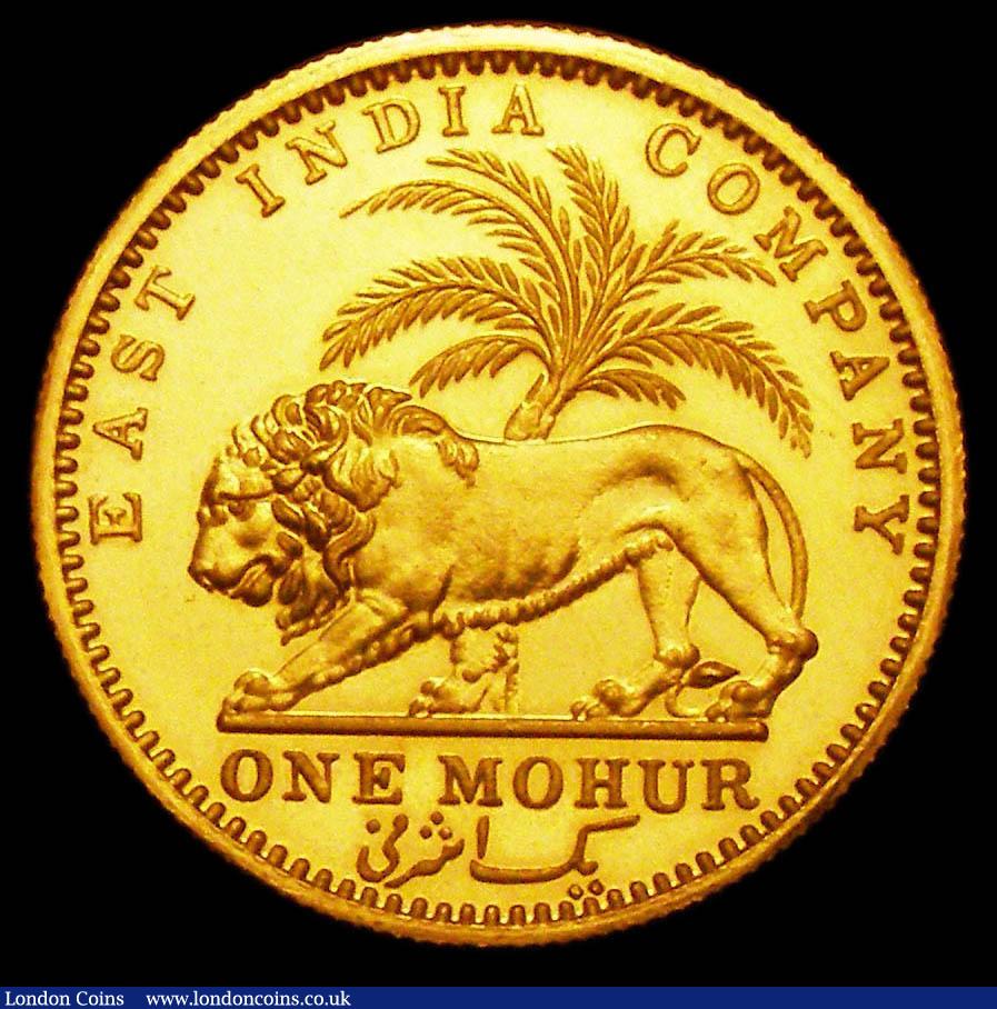 London Coins : A157 : Lot 1466 : India Mohur 1835 Milled Edge Proof restrike no initials on the truncation choice FDC and with the or...