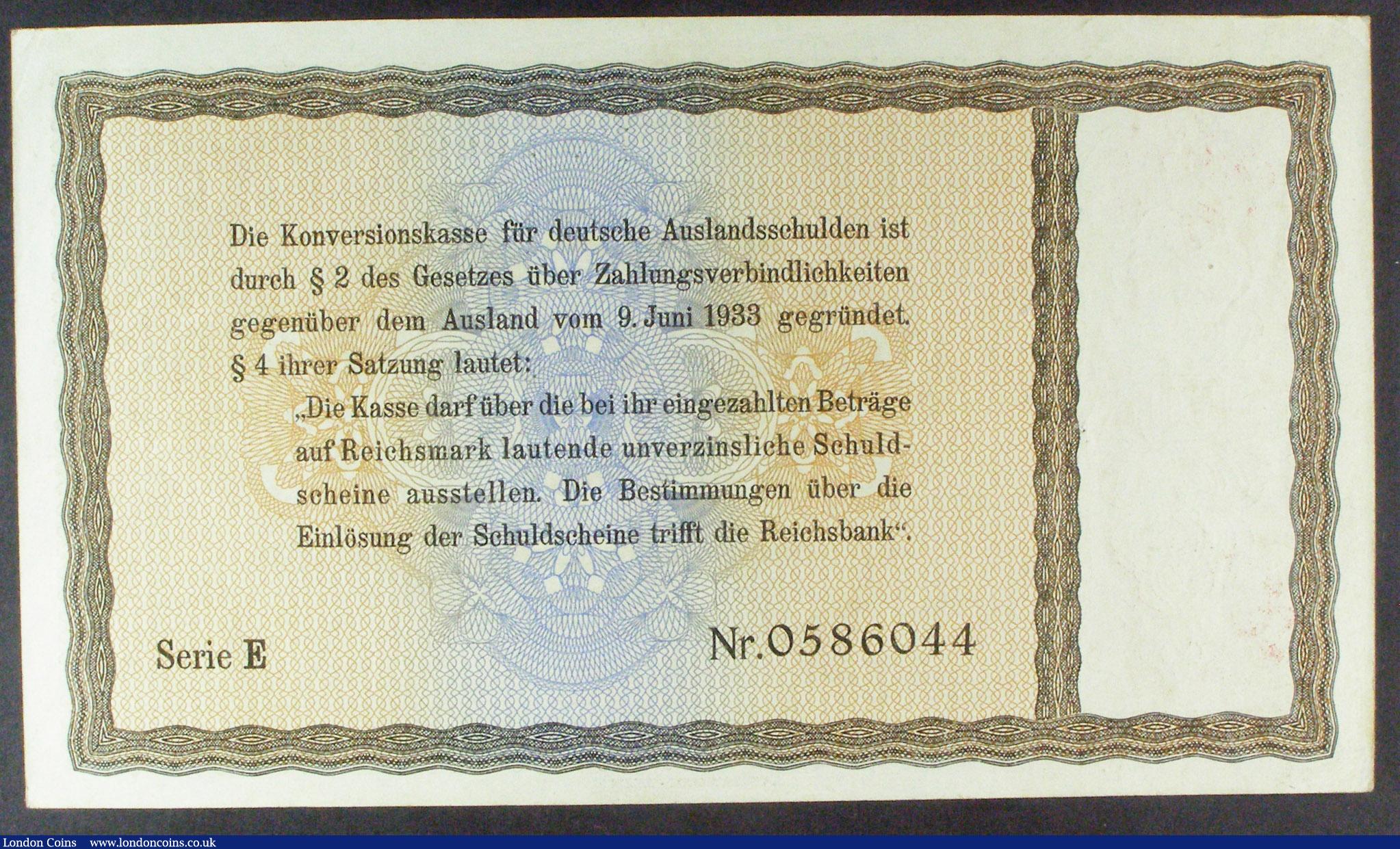 London Coins : A157 : Lot 154 : Germany 50 Reichsmark Konversionskasse  dated 1934, Conversion Funds for German Foreign Debts,  seri...
