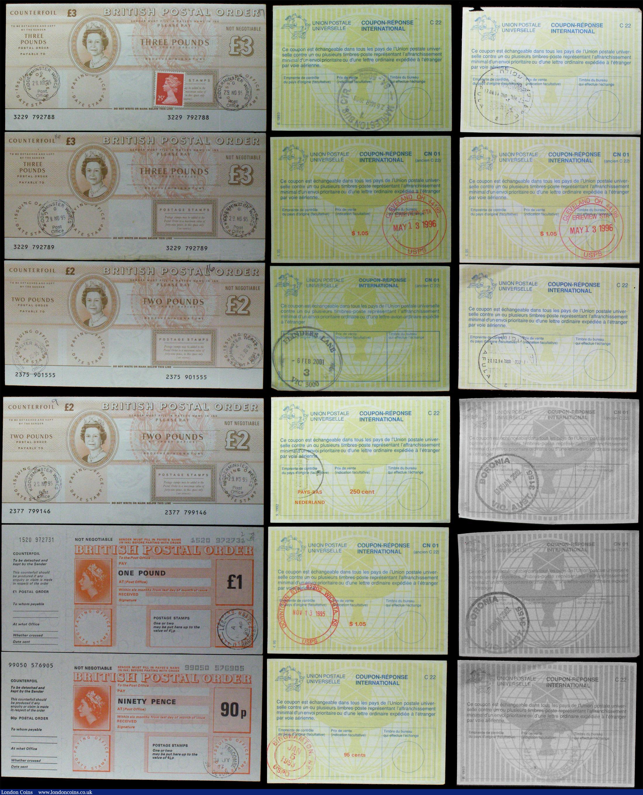 London Coins : A157 : Lot 16 : British postal orders (23) mostly QE2 issues plus foreign reply coupons (20) includes Australia, USA...
