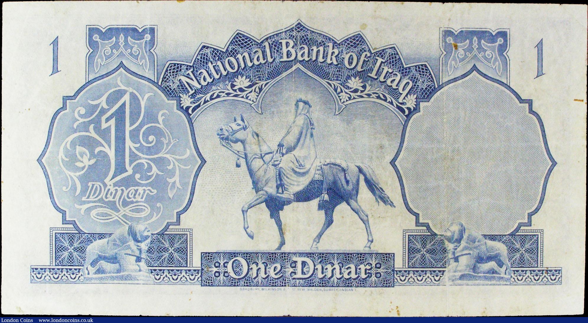 London Coins : A157 : Lot 172 : Iraq 1 Dinar National Bank of Iraq 1947 issue (1950) Pick 29 K781142 Fine with touches of foxing, pr...
