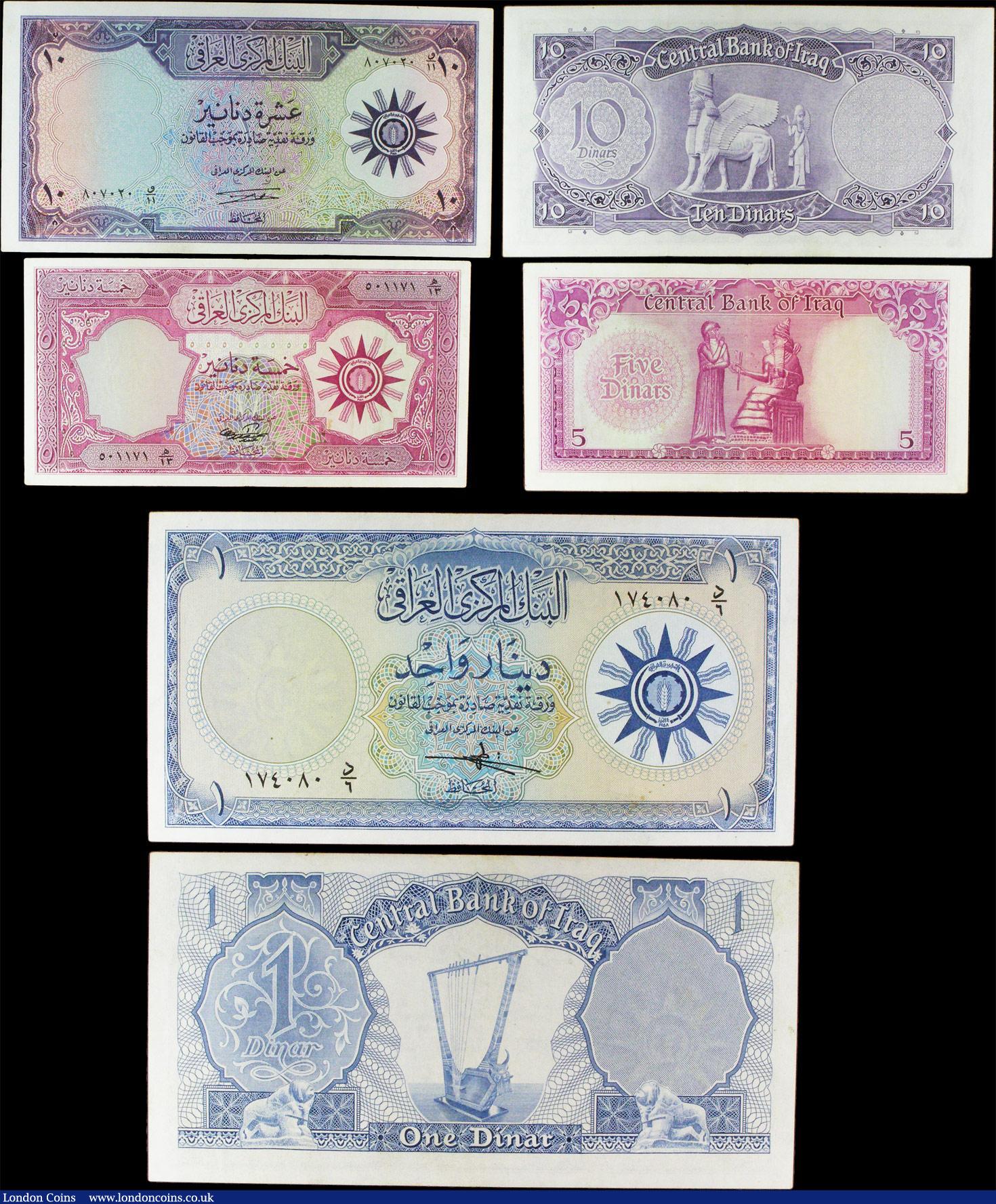 London Coins : A157 : Lot 174 : Iraq 1959 issues (7) 10 Dinars with security thread Pick 55b (4), 10 Dinars without security thread ...