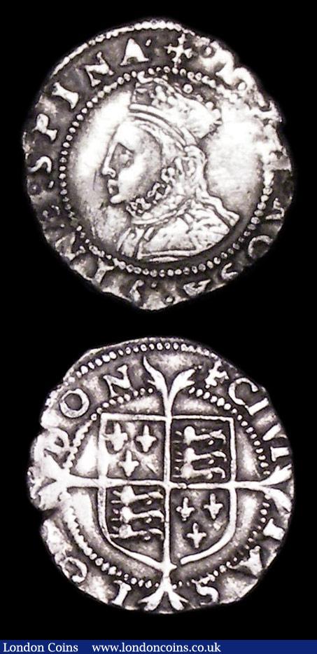 Halfgroat James I Second Coinage S.2660 mintmark Trefoil VF on a slightly ragged flan, Penny Elizabeth I S.2558 mintmark Cross Crosslet NVF and bold with a small edge nick : Hammered Coins : Auction 157 : Lot 1925