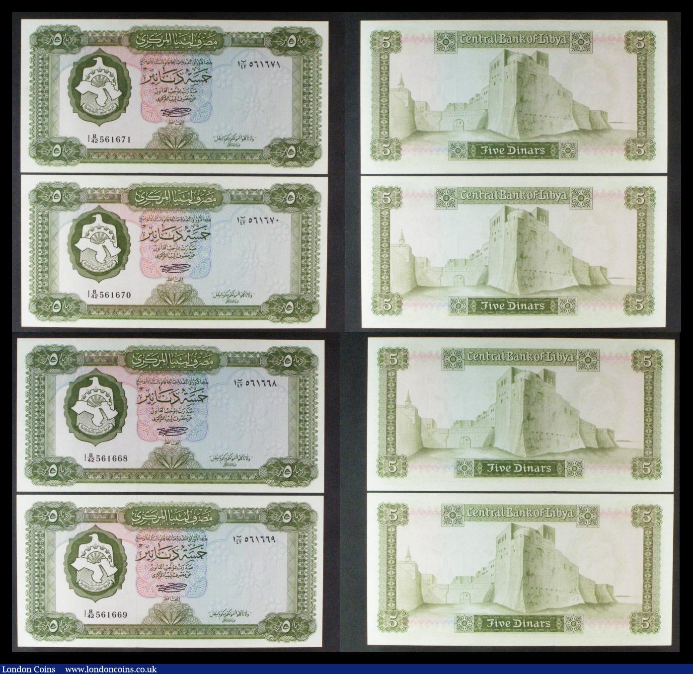 London Coins : A157 : Lot 198 : Libya Central Bank 5 dinars issued 1972 (10) a consecutively numbered run series B/42 561668 to B/42...