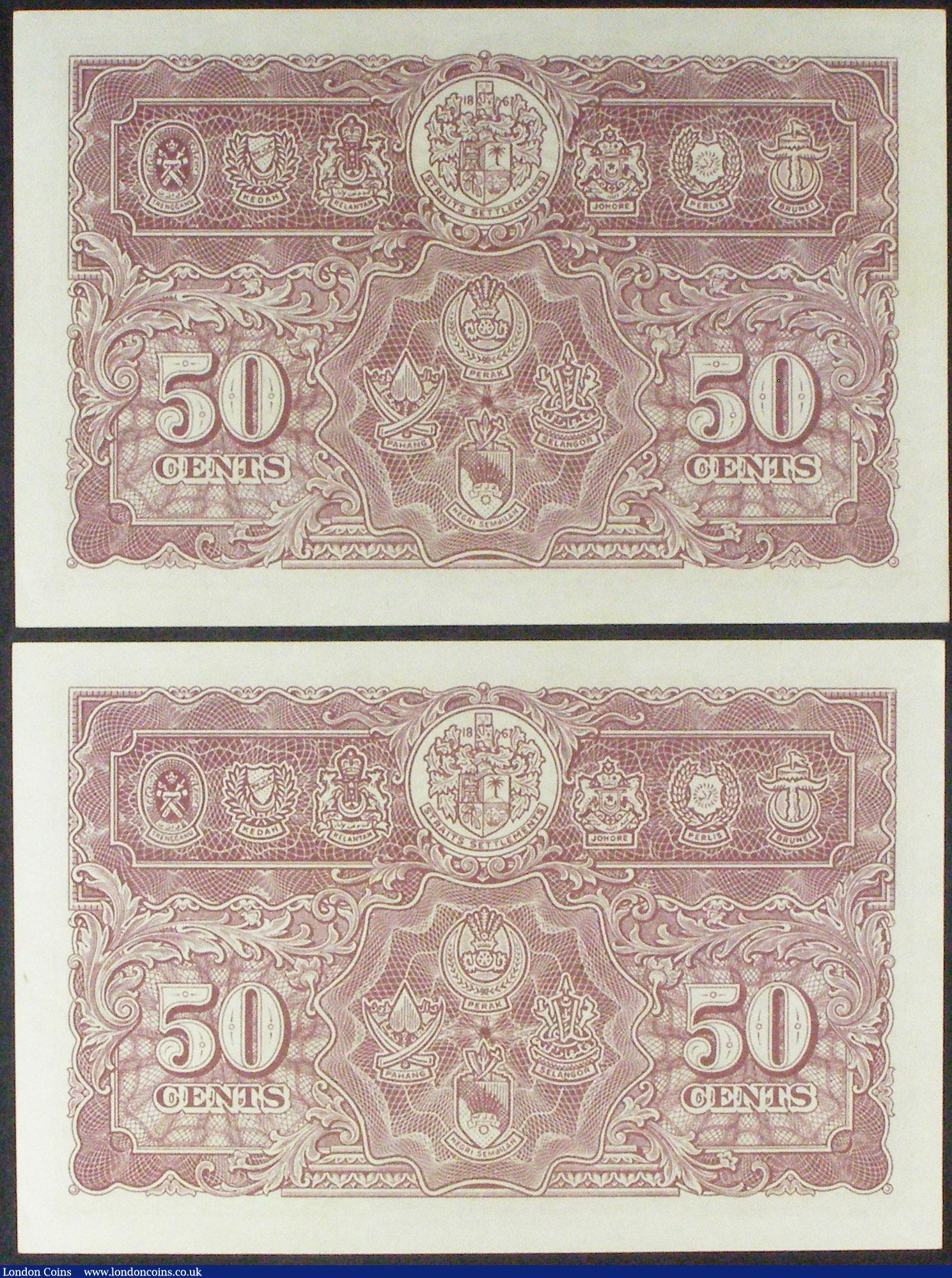 London Coins : A157 : Lot 208 : Malaya Commissioner of Currency 50 cents (2) dated 1941 (issued 1945) KGVI at left, a consecutive pa...