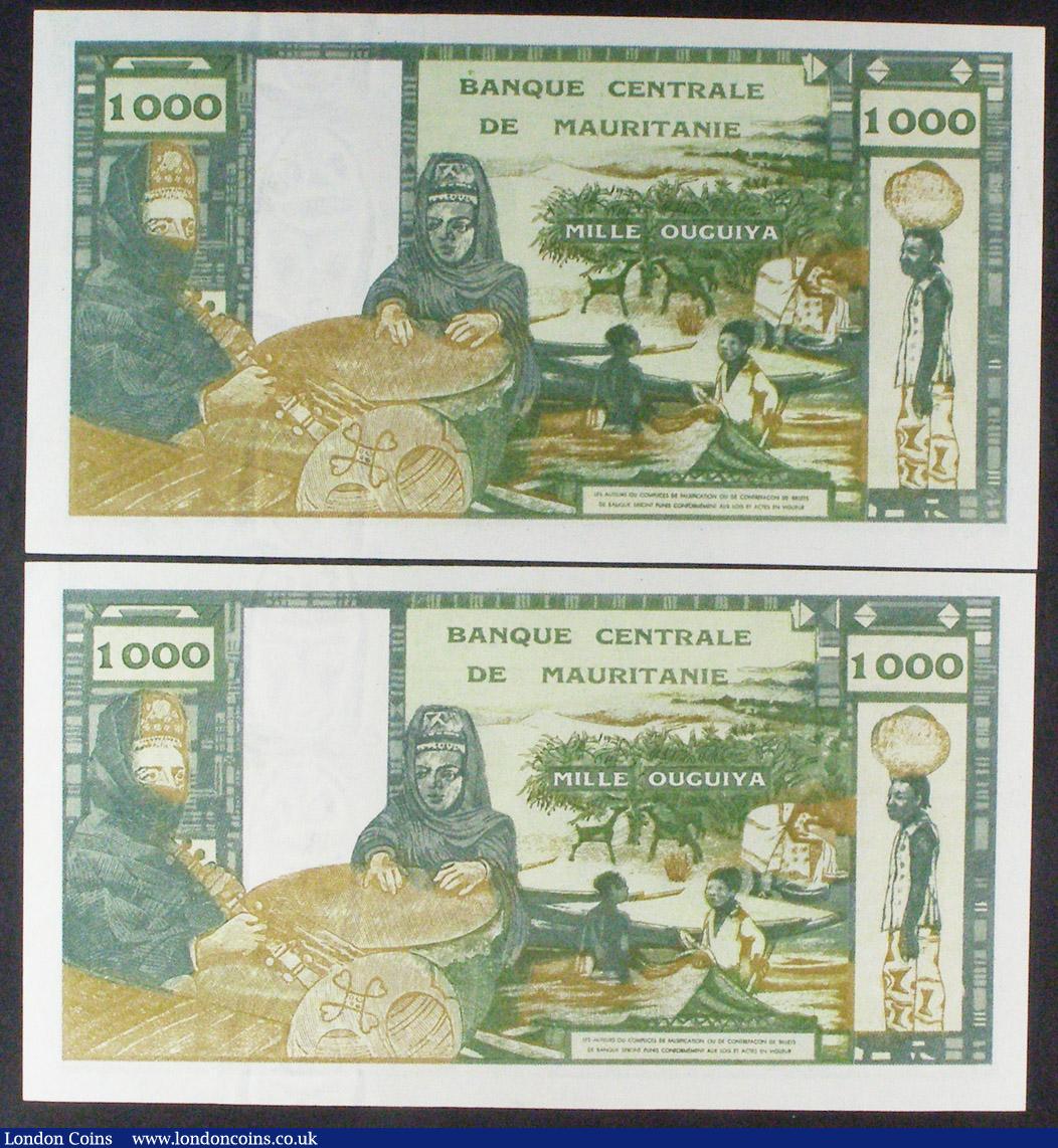 London Coins : A157 : Lot 219 : Mauritania 1000 Ouguiya dated 1973 (2) a consecutive pair, series P001, Pick3a, first date type, cor...