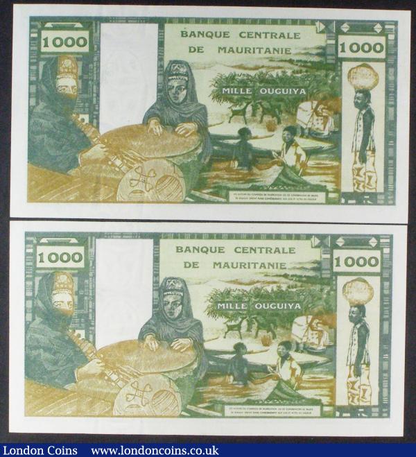 Mauritania 1000 Ouguiya dated 1973 (2) a consecutive pair, series P001, Pick3a, first date type, corner folds, GEF to about UNC and scarce : World Banknotes : Auction 157 : Lot 219
