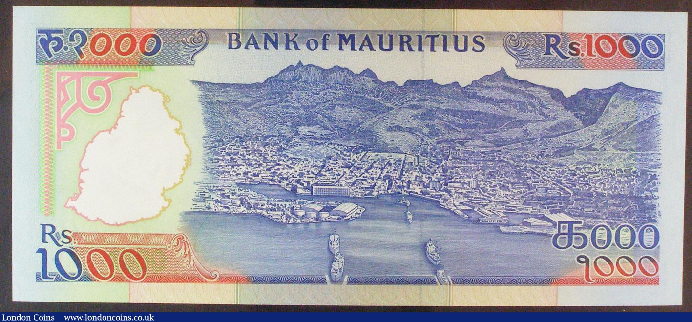 London Coins : A157 : Lot 221 : Mauritius 1000 Rupees Pick41, ND issued 1991 series AB526040, portrait President Veerasamy Ringadoo ...