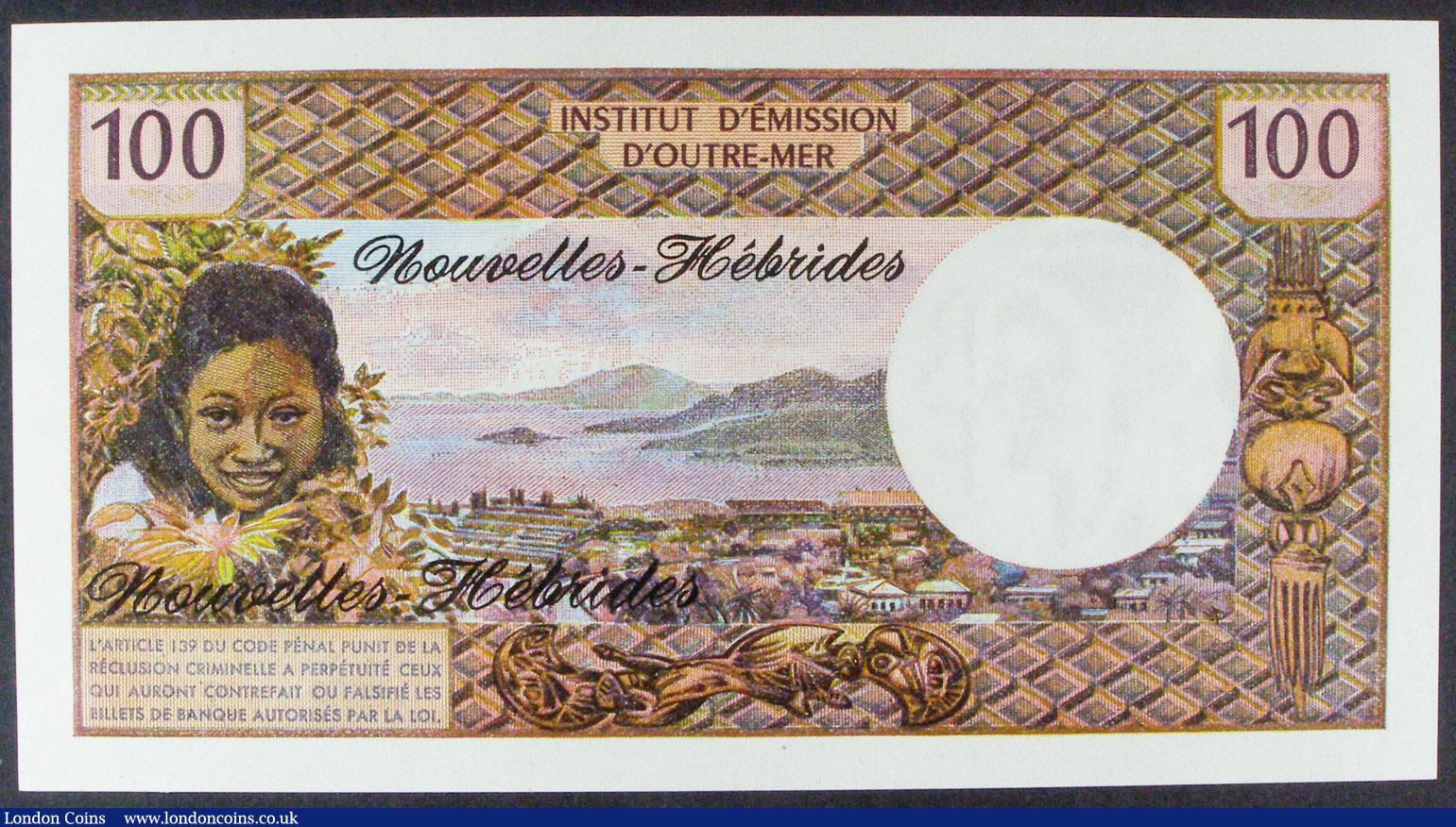 London Coins : A157 : Lot 226 : New Hebrides 100 francs issued 1975 series N.1 27215, signature 2, Pick18c, UNC