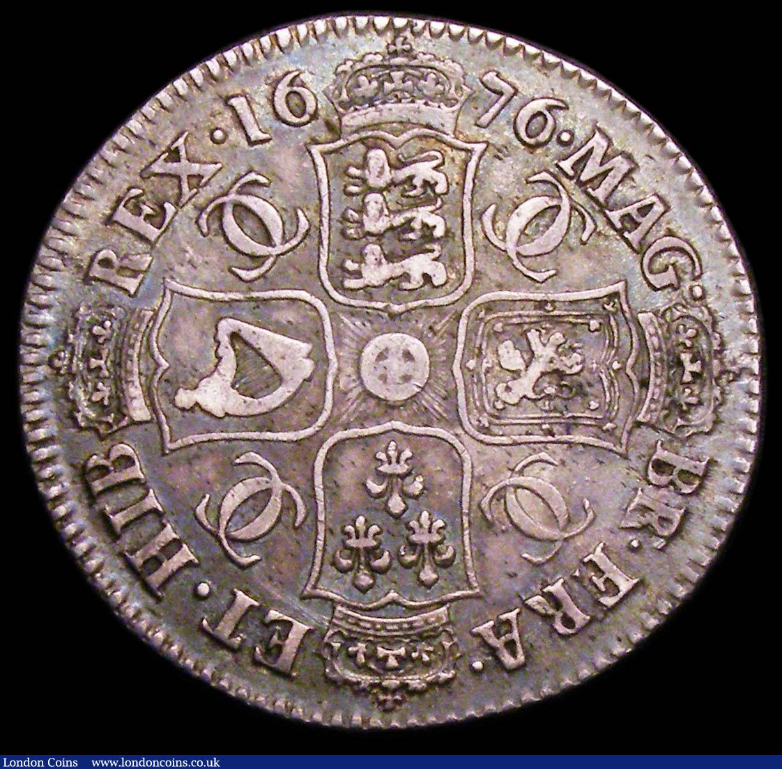 London Coins : A157 : Lot 2356 : Halfcrown 1676 R over T in BR and F over H in FRA Bull 474 as ESC 478A Good Fine and attractively to...
