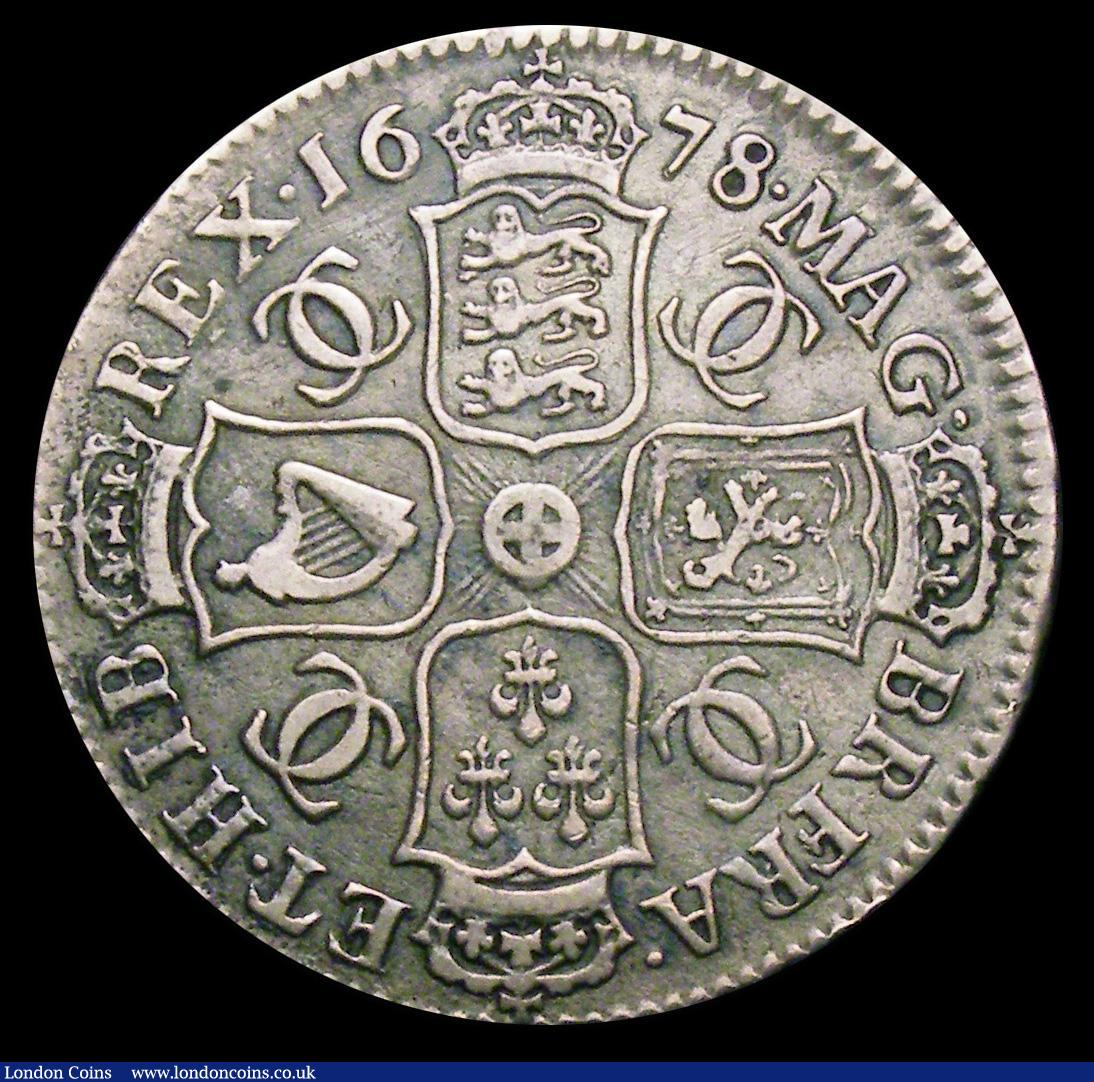 London Coins : A157 : Lot 2359 : Halfcrown 1678 ESC 480, Bull 479, No stop after BR, no stop after HIB NVF with some old scratches, V...