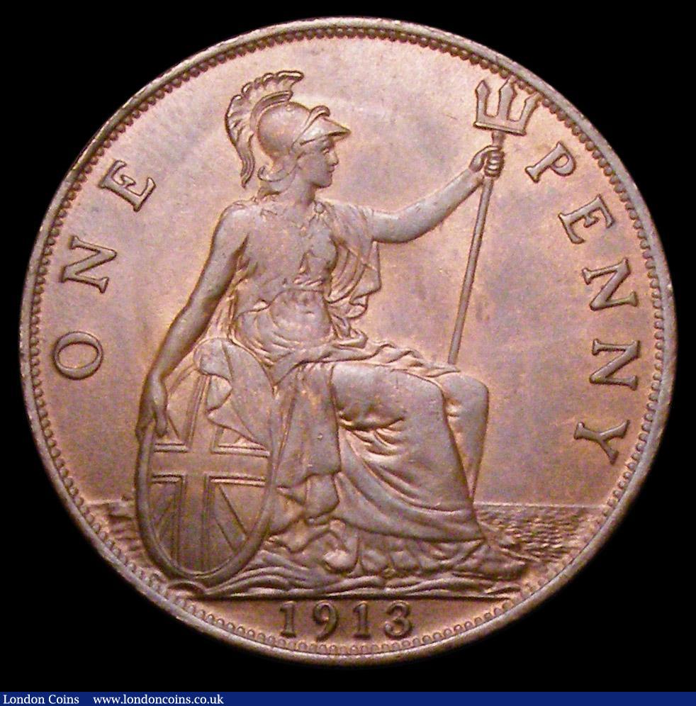 London Coins : A157 : Lot 2908 : Penny 1913 Freeman 175 dies 1+B A/UNC with traces of lustre, Very Rare, only the second example we h...