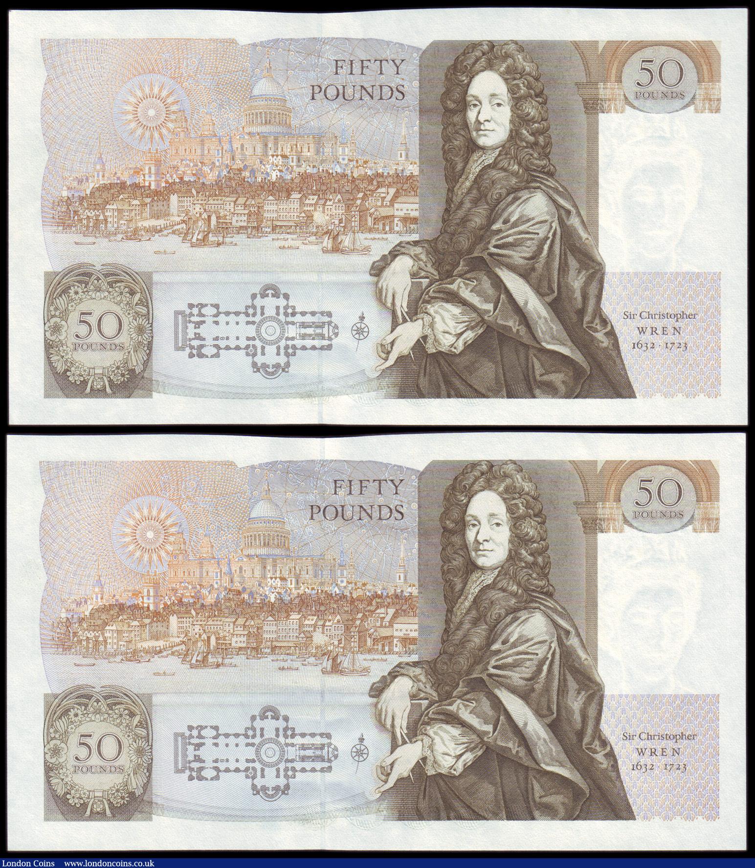 London Coins : A157 : Lot 45 : Fifty pounds Gill B356 (2) a consecutively numbered pair series D71 666639 & D71 666640, Pick381...