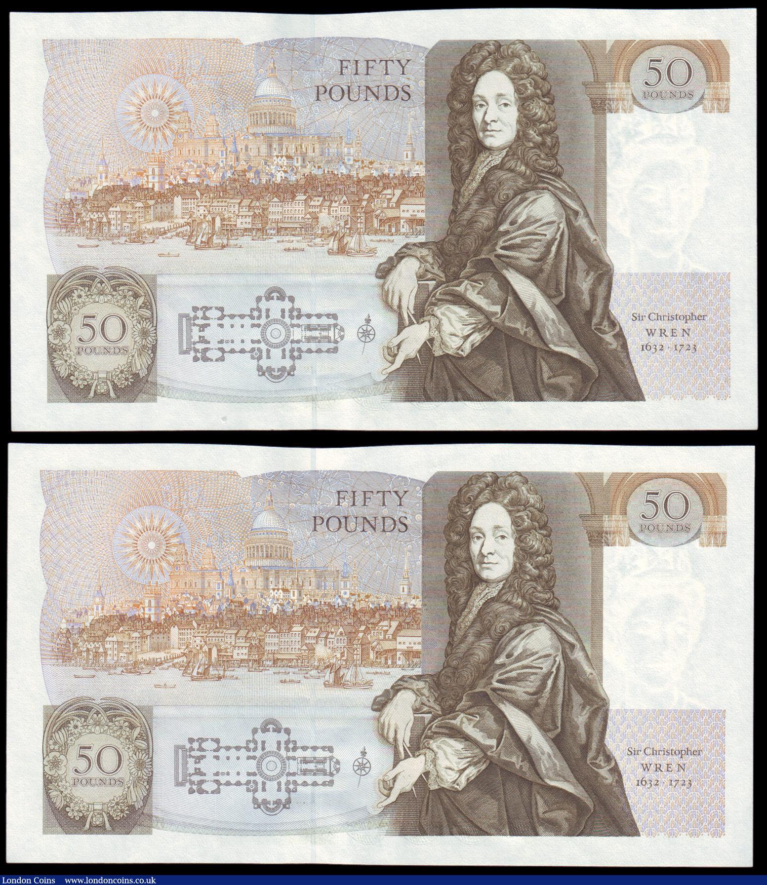 London Coins : A157 : Lot 46 : Fifty pounds Gill B356 (2) a consecutively numbered pair series D71 666651 & D71 666652, Pick381...