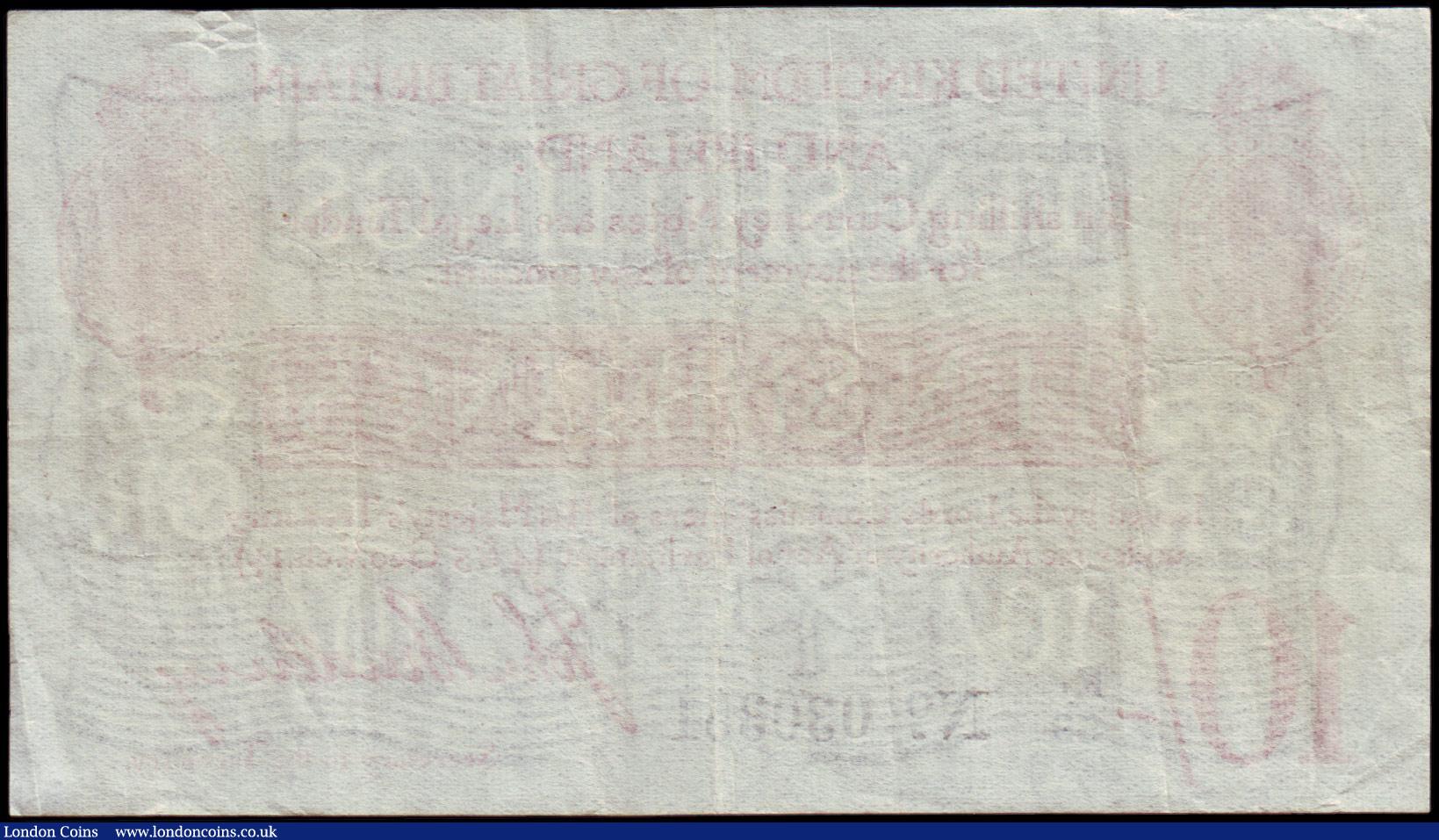 London Coins : A157 : Lot 5 : Ten shillings Bradbury T13.2 issued 1915 series R1/59 030351, Pick348a, good Fine