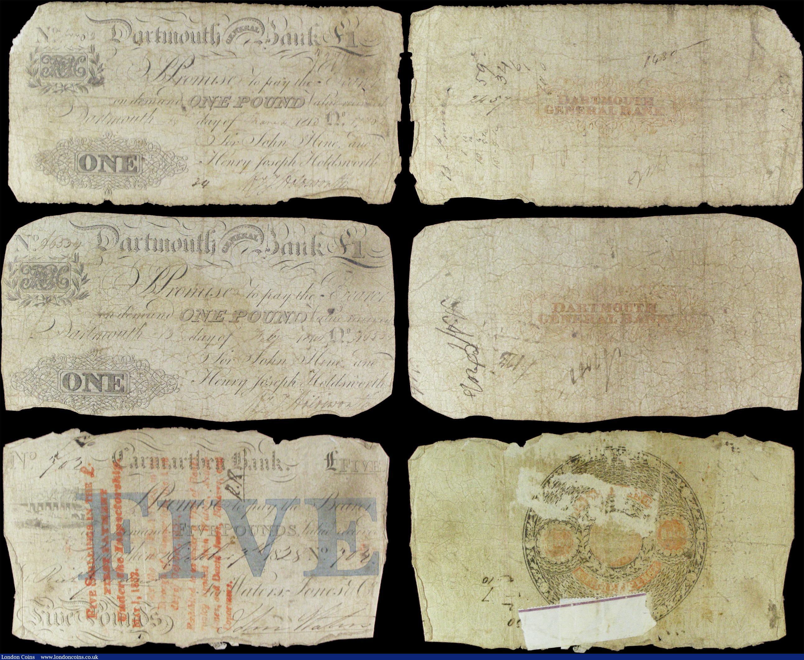 London Coins : A157 : Lot 76 : English Provincial banknotes (7) Dartmouth General Bank £1 (3) and Dartmouth General Bank &pou...