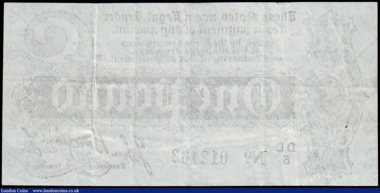 London Coins : A157 : Lot 9 : One Pound Bradbury T6, series DD5 012162, Pick347, nice original VF to GVF
